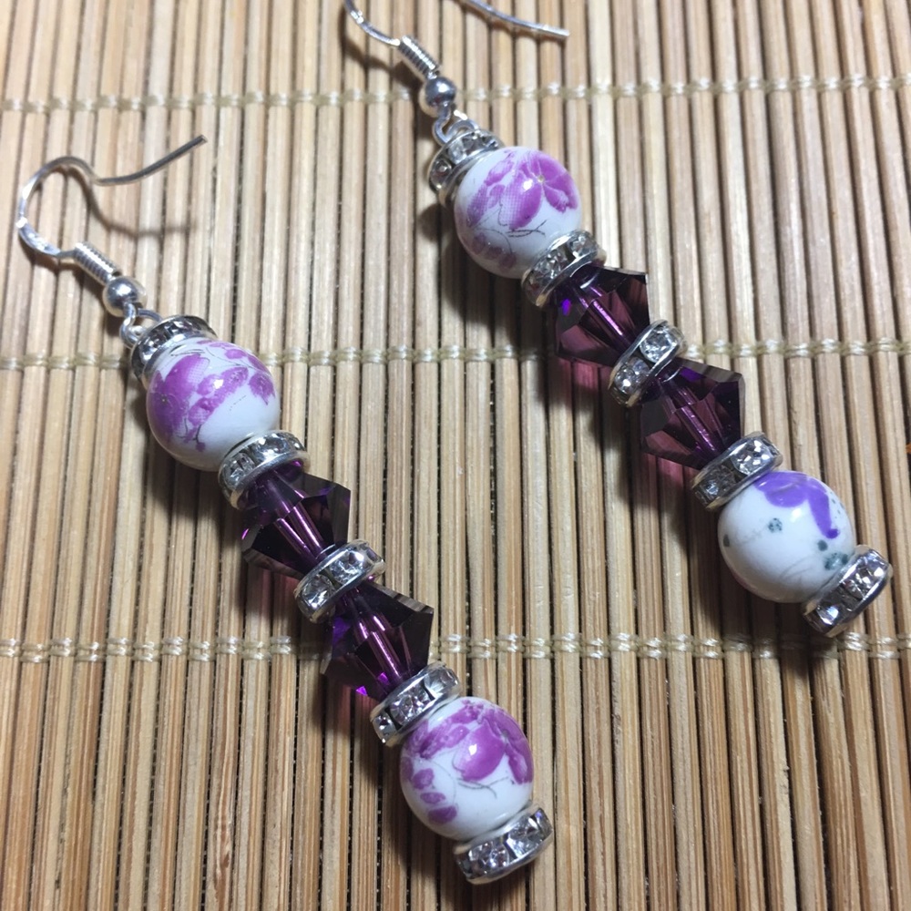 Handmade Swarovski crystal& floral bead earrings